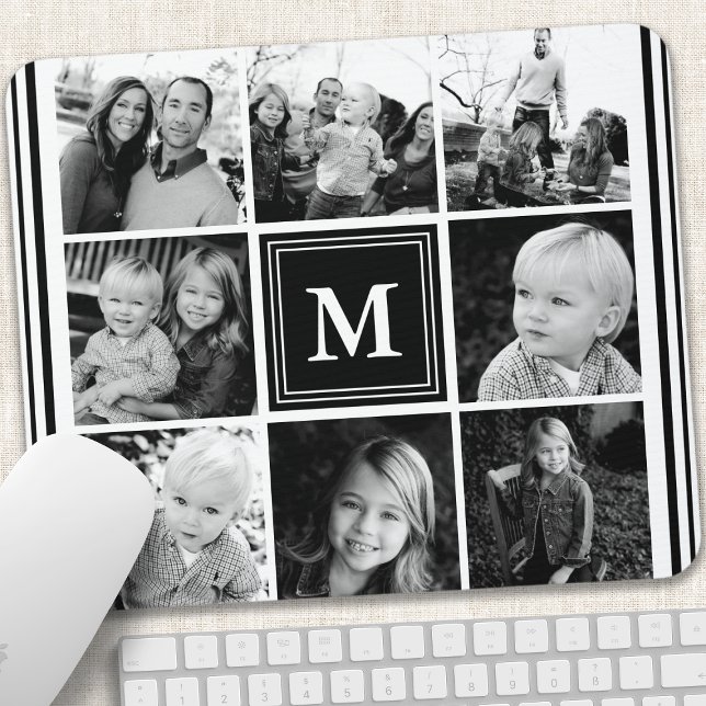 Black Monogram Family Photo Collage Mouse Pad (Creator Uploaded)