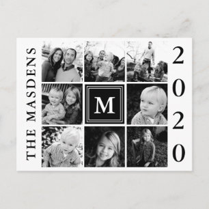 Black Monogram Family Photo Collage Postcard