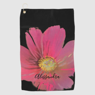 Black Monogram Floral Watercolor Red Wildflower Golf Towel