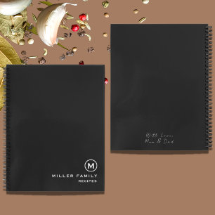 Black Monogram Gift Message Family Recipe Book