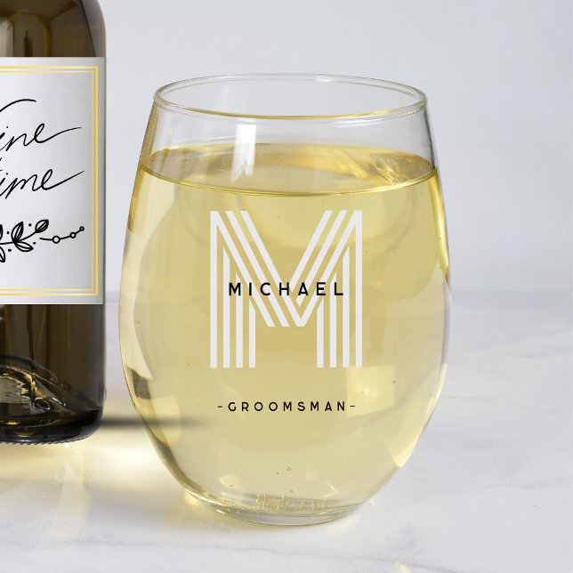 Black Monogram Groomsman Wedding Bachelor Party Stemless Wine Glass (Black Monogram Groomsman Wedding Bachelor Party Stemless Wine Glass
)