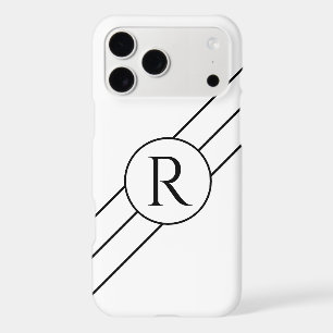 Black Monogram in Circle, Diagonal Lines White