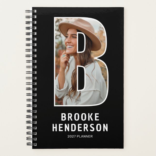 Black Monogram Initial 'B' Photo Planner (Front)