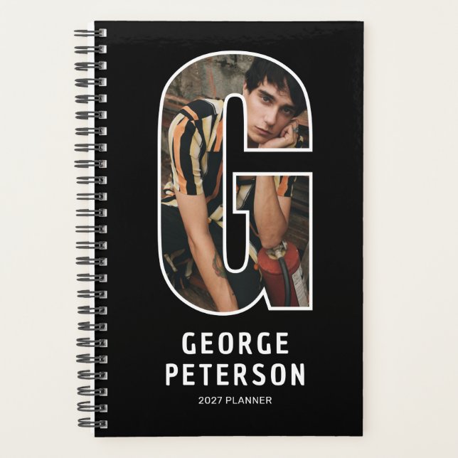Black Monogram Initial 'G' Photo Planner (Front)