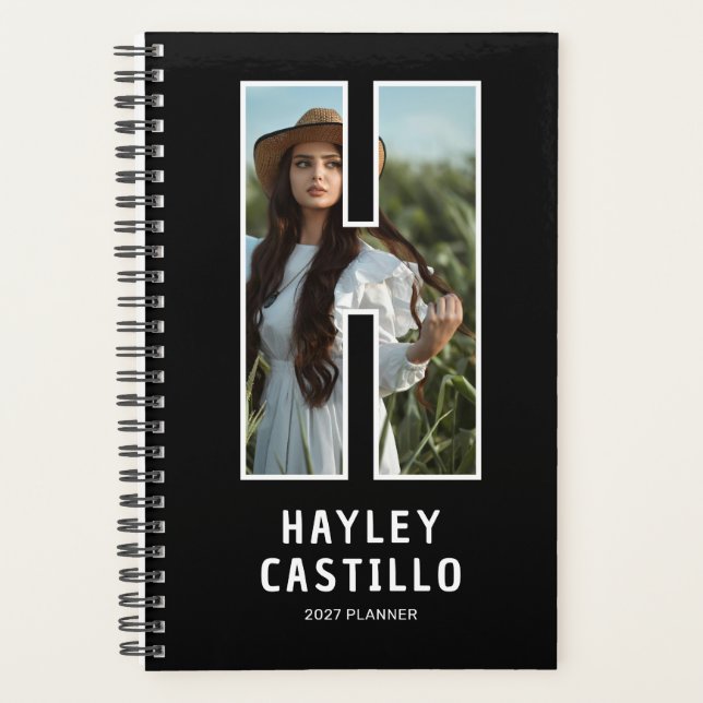 Black Monogram Initial 'H' Photo Planner (Front)