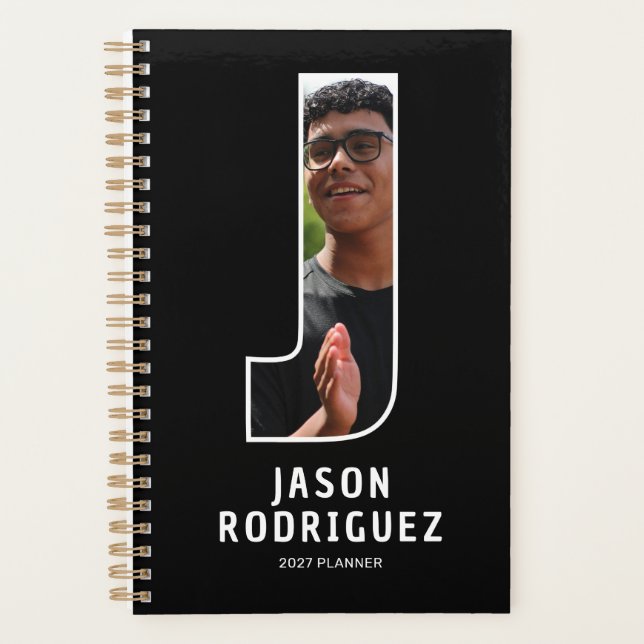 Black Monogram Initial 'J' Photo Planner (Front)