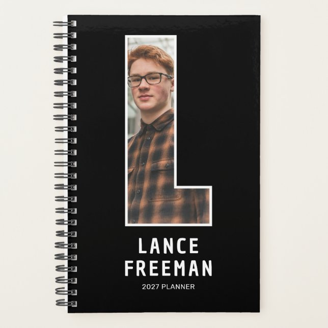 Black Monogram Initial 'L' Photo Planner (Front)