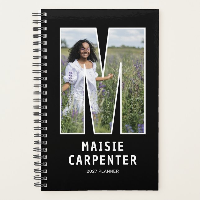 Black Monogram Initial 'M' Photo Planner (Front)