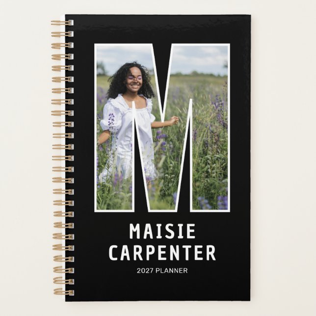 Black Monogram Initial 'M' Photo Planner (Front)
