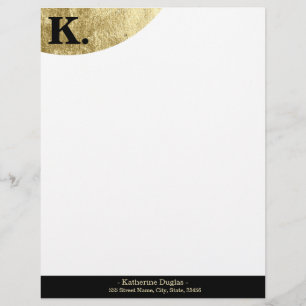  Black Monogram Initial on Gold Foil Luxury Custom Letterhead