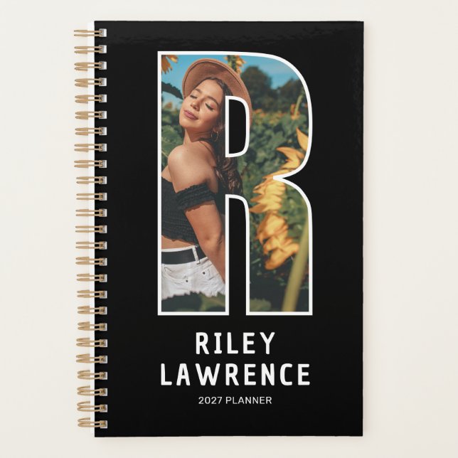 Black Monogram Initial 'R' Photo Planner (Front)
