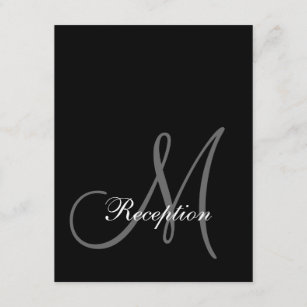 Black Monogram Initial Wedding Reception Card