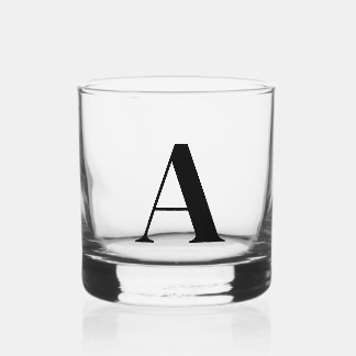 Black Monogram Initial Whiskey Glass