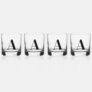Black Monogram Initial Whiskey Glass Set