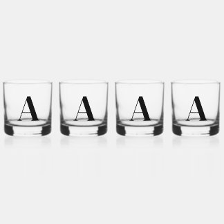 Black Monogram Initial Whiskey Glass Set