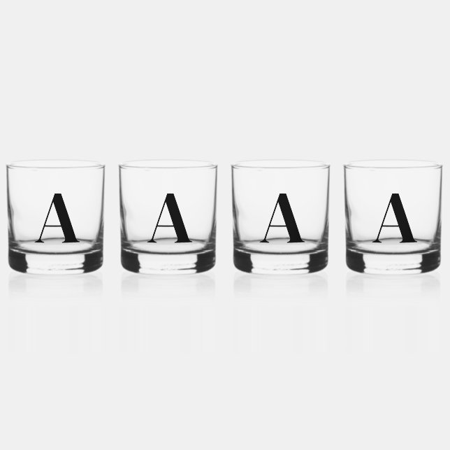 Black Monogram Initial Whiskey Glass Set (Front)