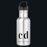 Black monogram initials name modern 532 ml water bottle<br><div class="desc">A transparent background. Black coloured text. Personalise and add your monogram initials and your name. For both him and her.</div>