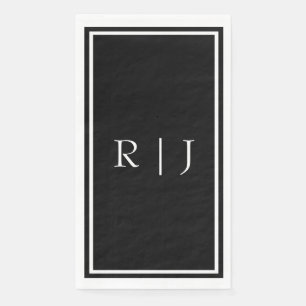 Black Monogram Initials White Simple Wedding Napkin