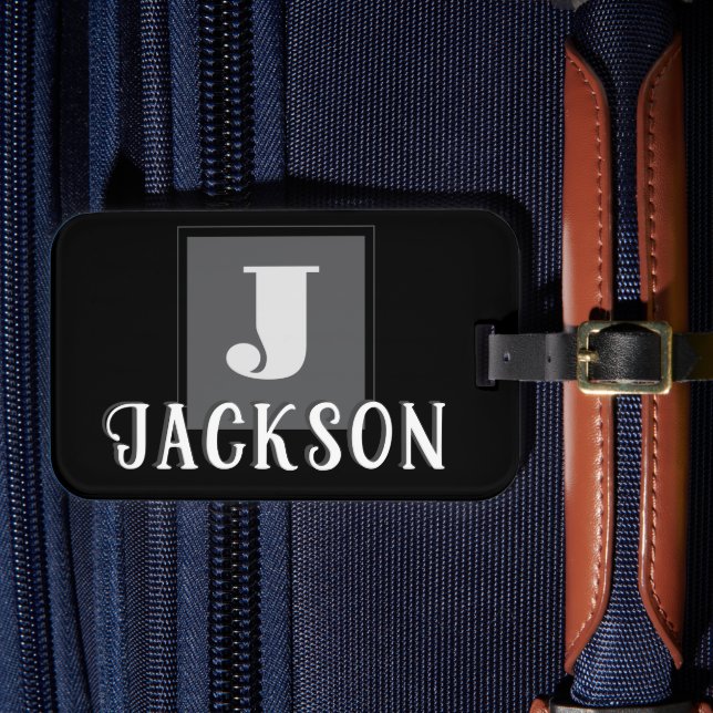 Black Monogram Large Initial Luggage Tag (Front Insitu 4)