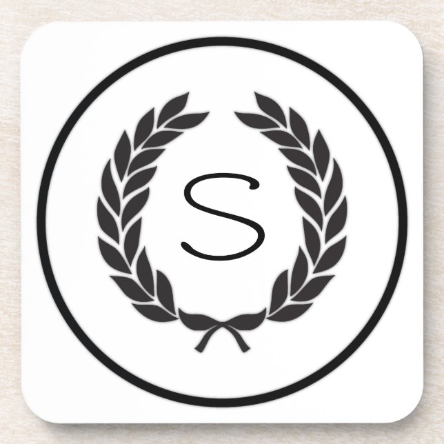 Black Monogram Laurel Wreath Coaster (Front)