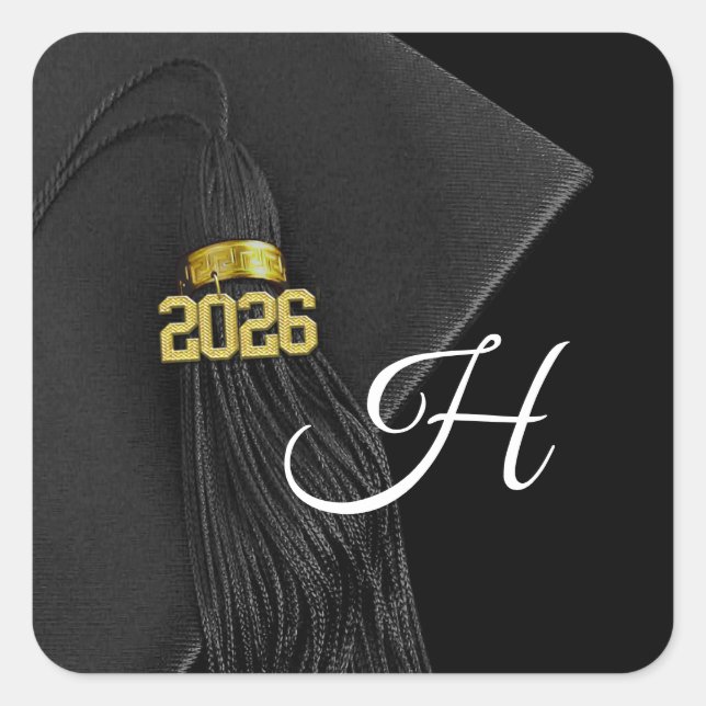 Black Monogram Letter Class of 2018 Graduation Square Sticker (Front)