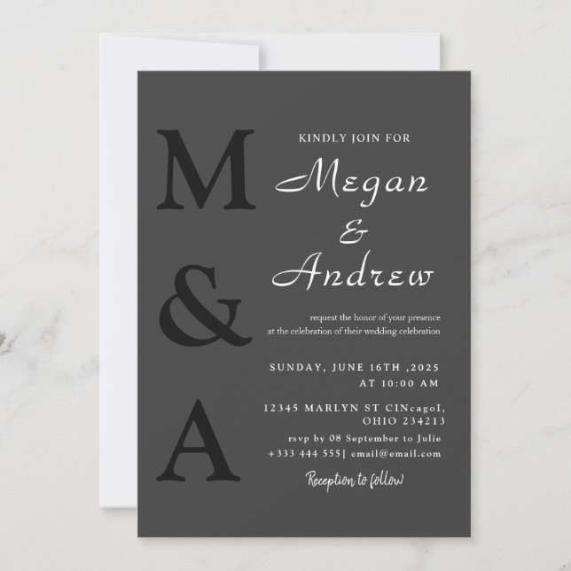 Black Monogram Minimalist Wedding Invitation (Front)