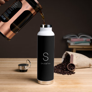 Black Monogram Minimalistic Name  Water Bottle
