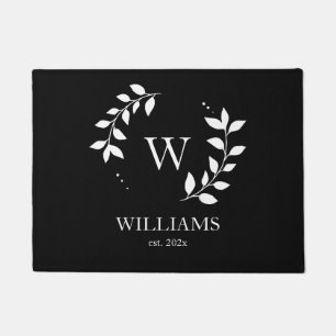 Black Monogram Modern Simple Custom Initial Doormat