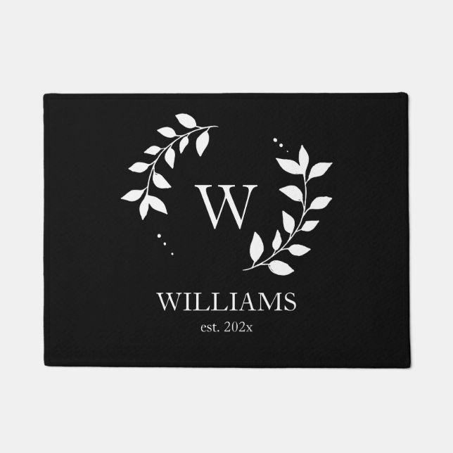 Black Monogram Modern Simple Custom Initial Doormat (Front)