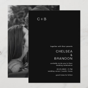 Black Monogram Modern Wedding Invitation