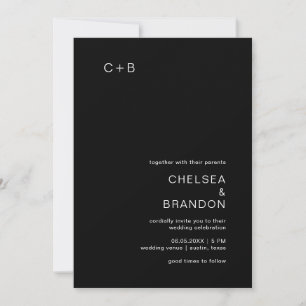 Black Monogram Modern Wedding Invitation