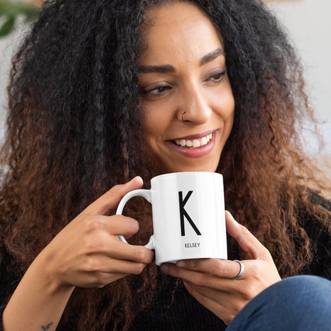 Black Monogram Name Coffee White Mug (Creator Uploaded)