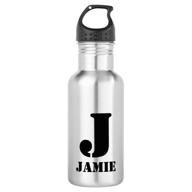 Black Monogram & Name Kids School 532 Ml Water Bottle (Front)