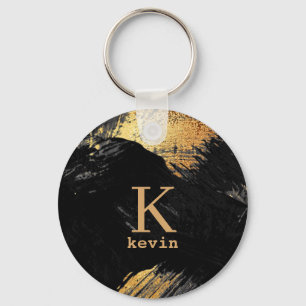 Black monogram name personalized elegant modern key ring