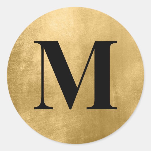 Black Monogram on Faux Gold Foil Classic Round Sticker (Front)