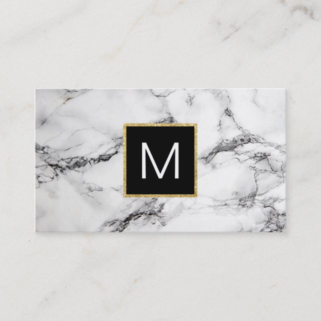 black monogram on white marble business card (Front)