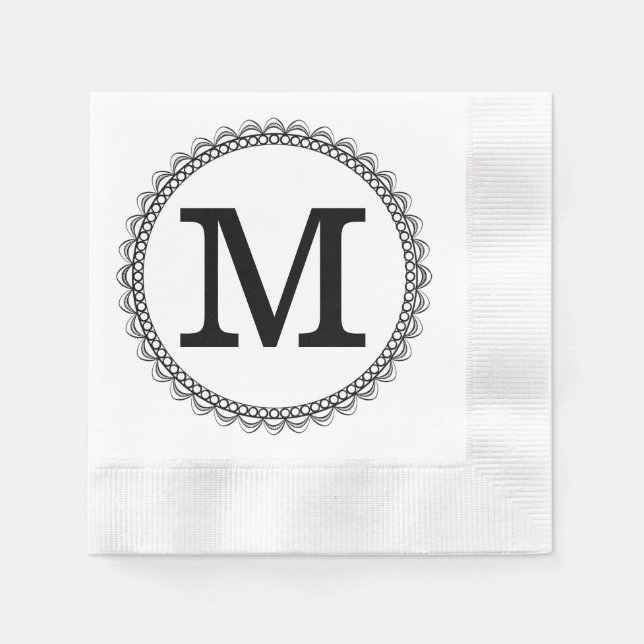 Black Monogram Personalised Napkin (Front)