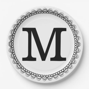 Black Monogram Personalised Paper Plate