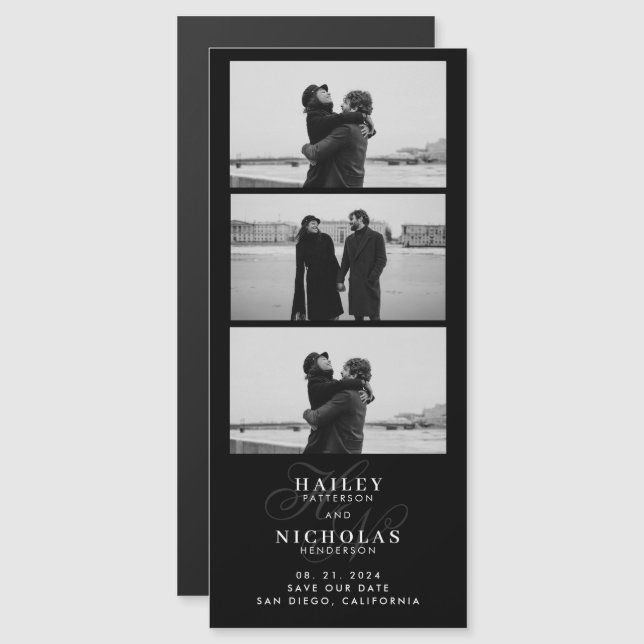Black Monogram Photo Strip Magnetic Wedding (Front/Back)