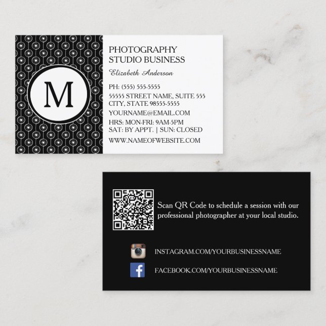 Black Monogram Photography Studio Business Card (Front/Back)