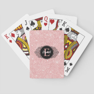 Black Monogram Pink Glitter Playing Cards