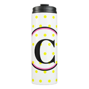 Black Monogram Pink Yellow Polka Dots Thermal Tumbler