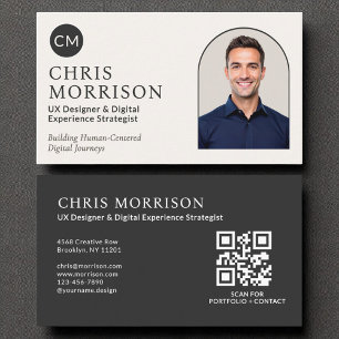 Black Monogram Professional QR Code Photo  Business Card