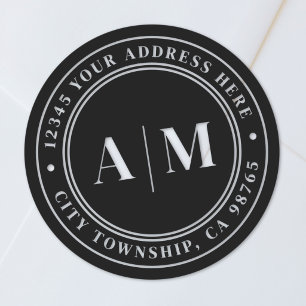 Black Monogram Return Address Classic Round Sticker