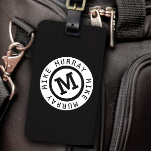 black monogram / round name & initial M letter Luggage Tag