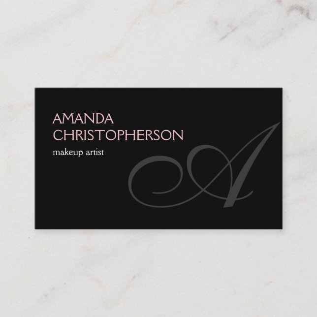 Black Monogram Script Makeup Artist Business Card (Front)