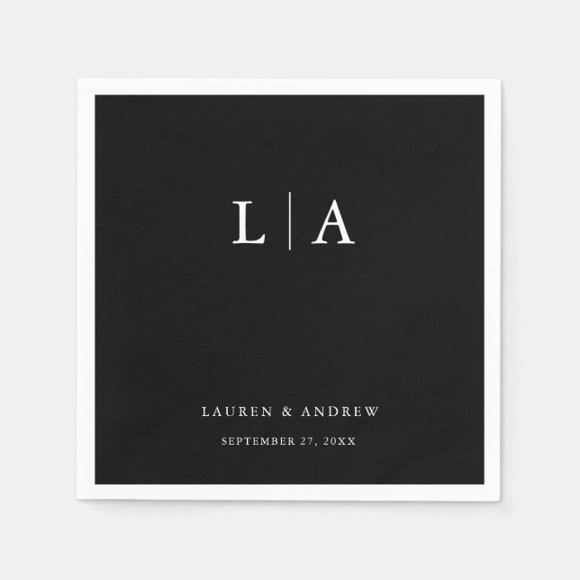 Black Monogram Simple Minimalist Wedding Napkin (Front)