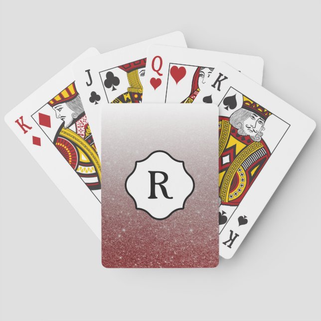 Black Monogram, Sparkling Copper Glitter Ombre Playing Cards (Back)
