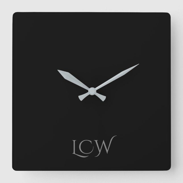 Black Monogram Square Wall Clock (Front)