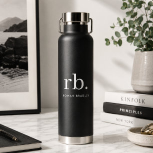 Black Monogram Water Bottle Insulated 22oz Flask